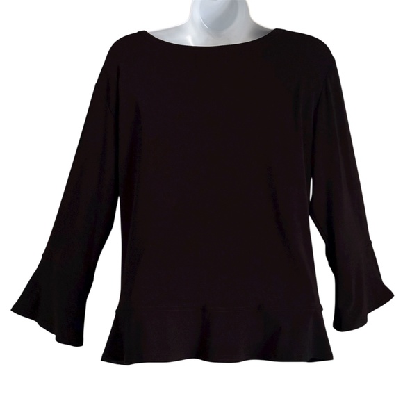 Sympli 3/4 Bell Sleeve Top Size 12 Large Black Pullover Slinky Jersey Knit - Picture 3 of 4